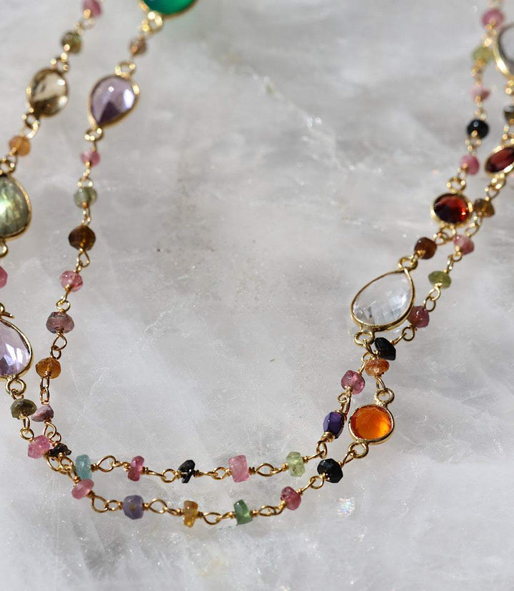 Multi Color Beaded Gemstone Necklace