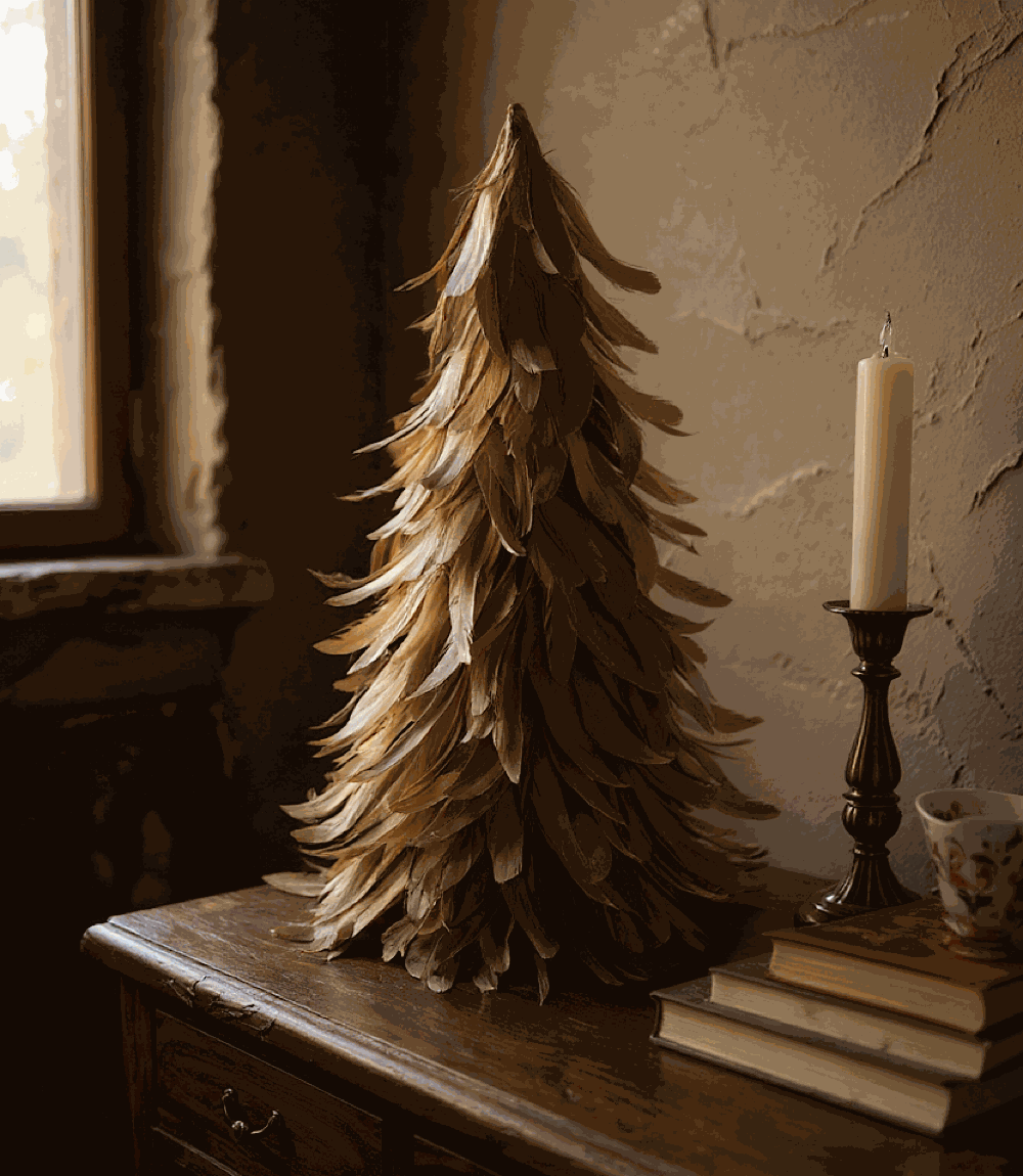 Flocked Feather Metallic Tree
