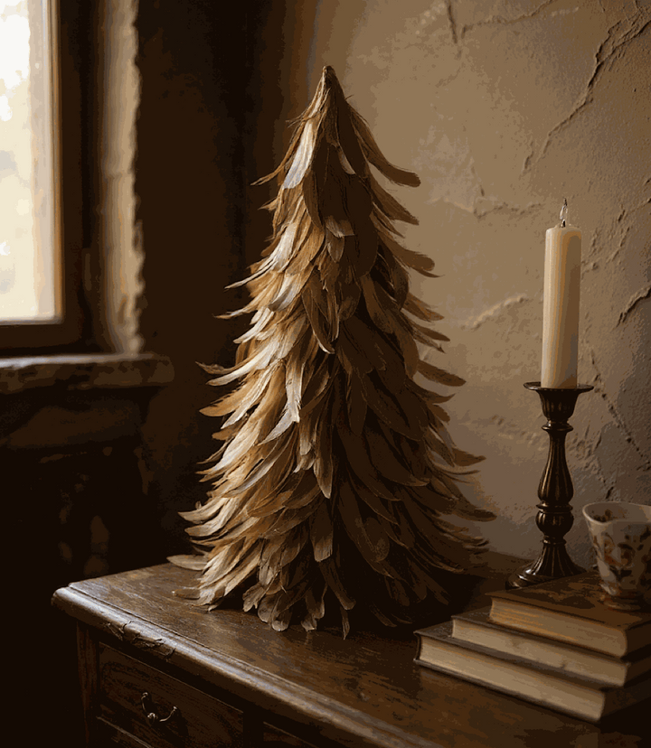 Flocked Feather Metallic Tree