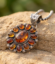 Vintage Embellished Amber Pendant Necklace