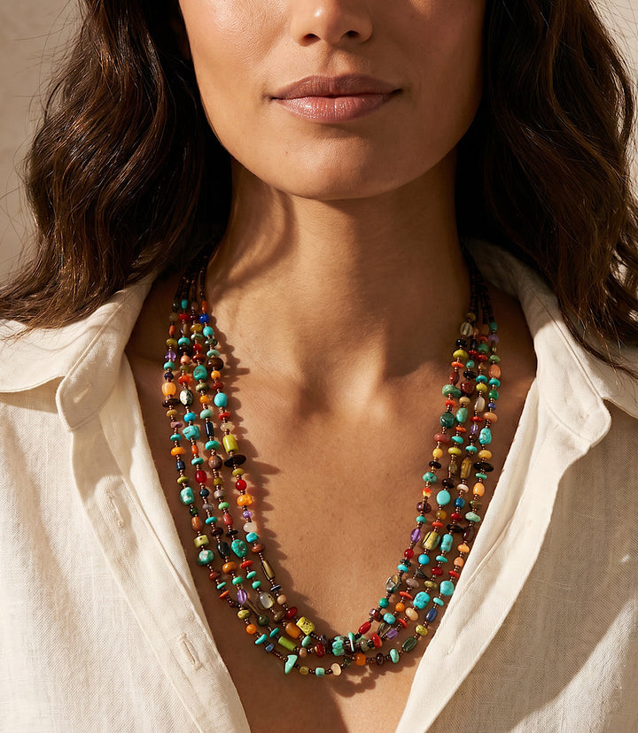 Four Strand Turquoise And Spiny Oyster Necklace