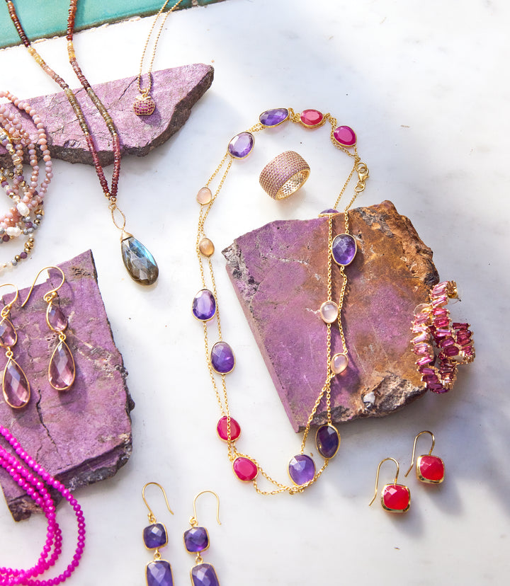 Long Gemstone Station Necklace