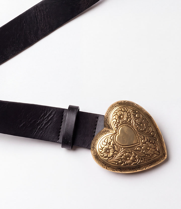Streets Ahead Leather Embellished Heart Buckle Belt