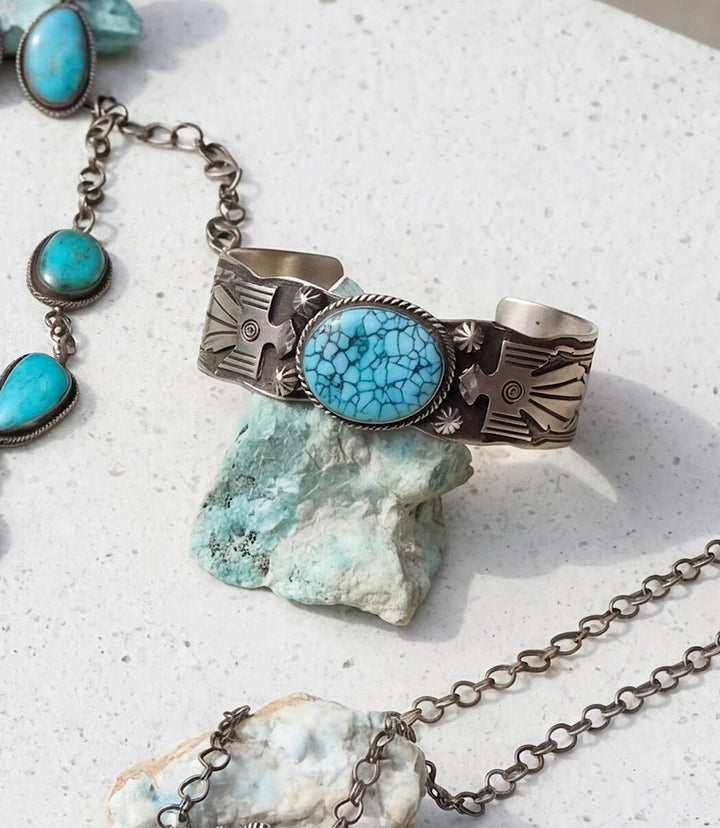 Kingman Turquoise Embellished Cuff Bracelet