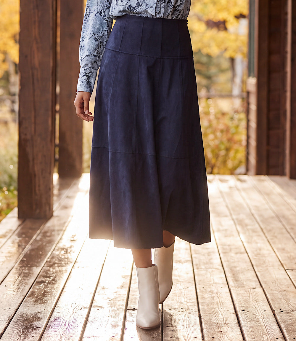 Tiered Faux Suede Midi Skirt