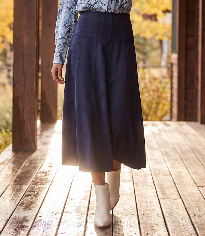 Tiered Faux Suede Midi Skirt