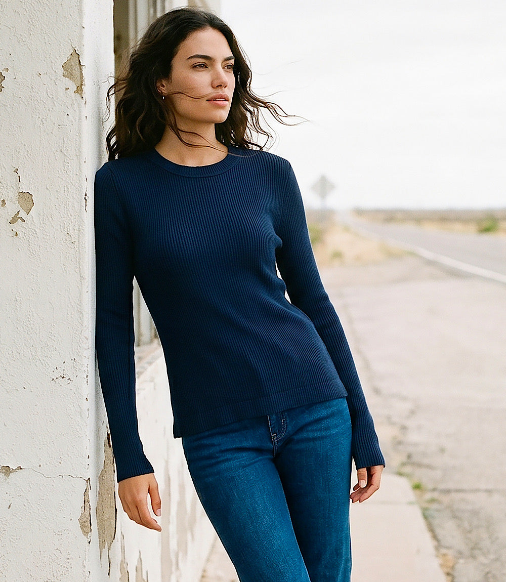 Ribbed Long Sleeve Crewneck Top