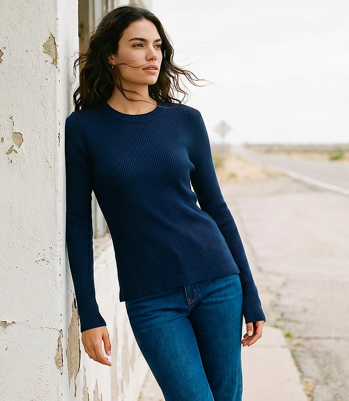 Ribbed Long Sleeve Crewneck Top