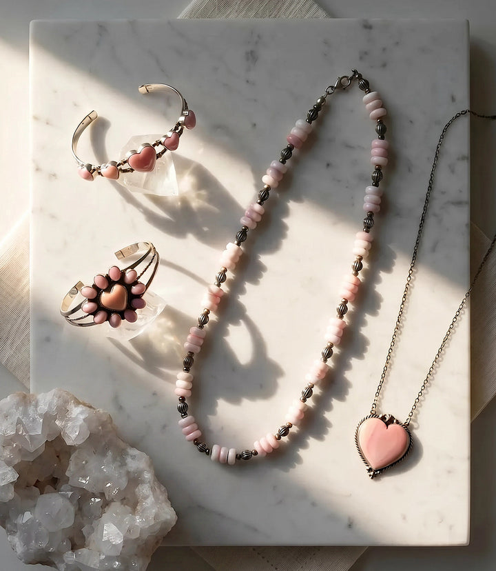 Pink Conch Station Heart Cuff Bracelet