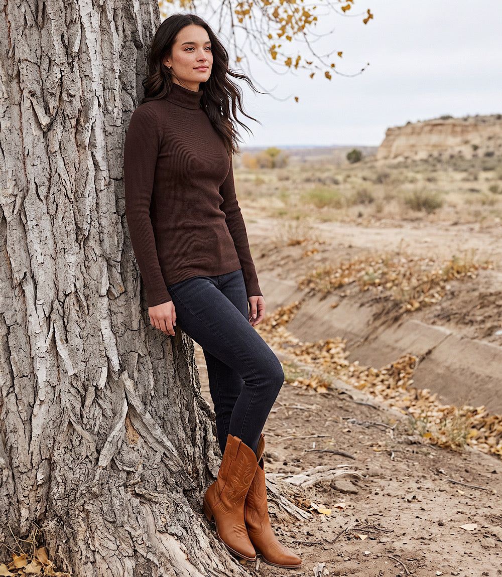 Ribbed Long Sleeve Turtleneck Top