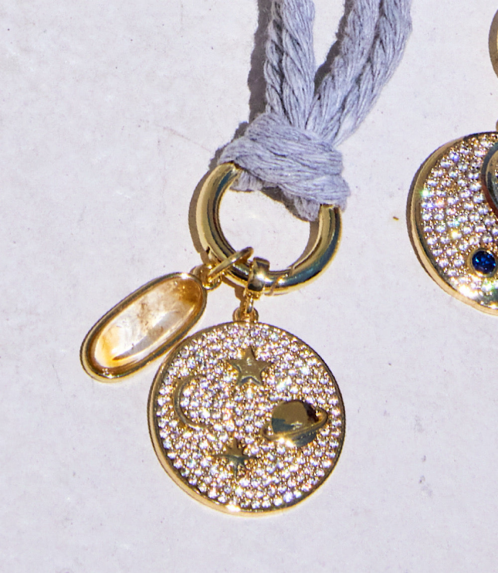 Galaxy Disc And Oval Gemstone Cord Necklace