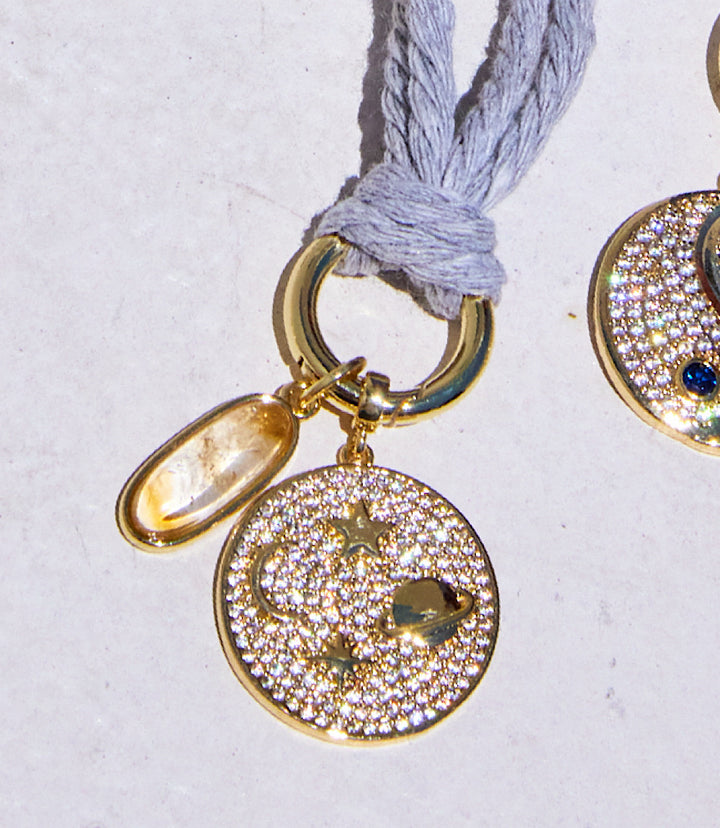 Galaxy Disc And Oval Gemstone Cord Necklace