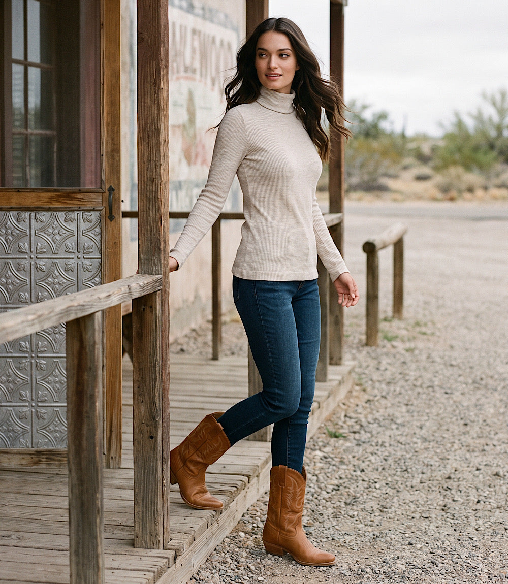 Ribbed Long Sleeve Turtleneck Top