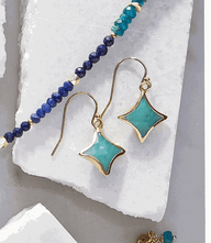 Amazonite Kite Earrings with turquoise stones and gold-filled hooks