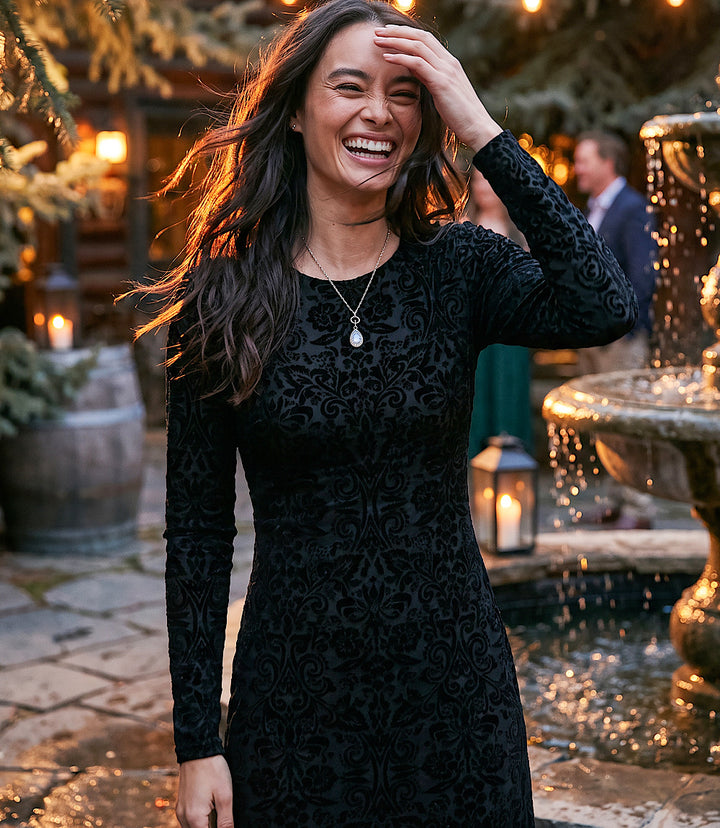 Long Sleeve Velvet Burnout Midi Dress