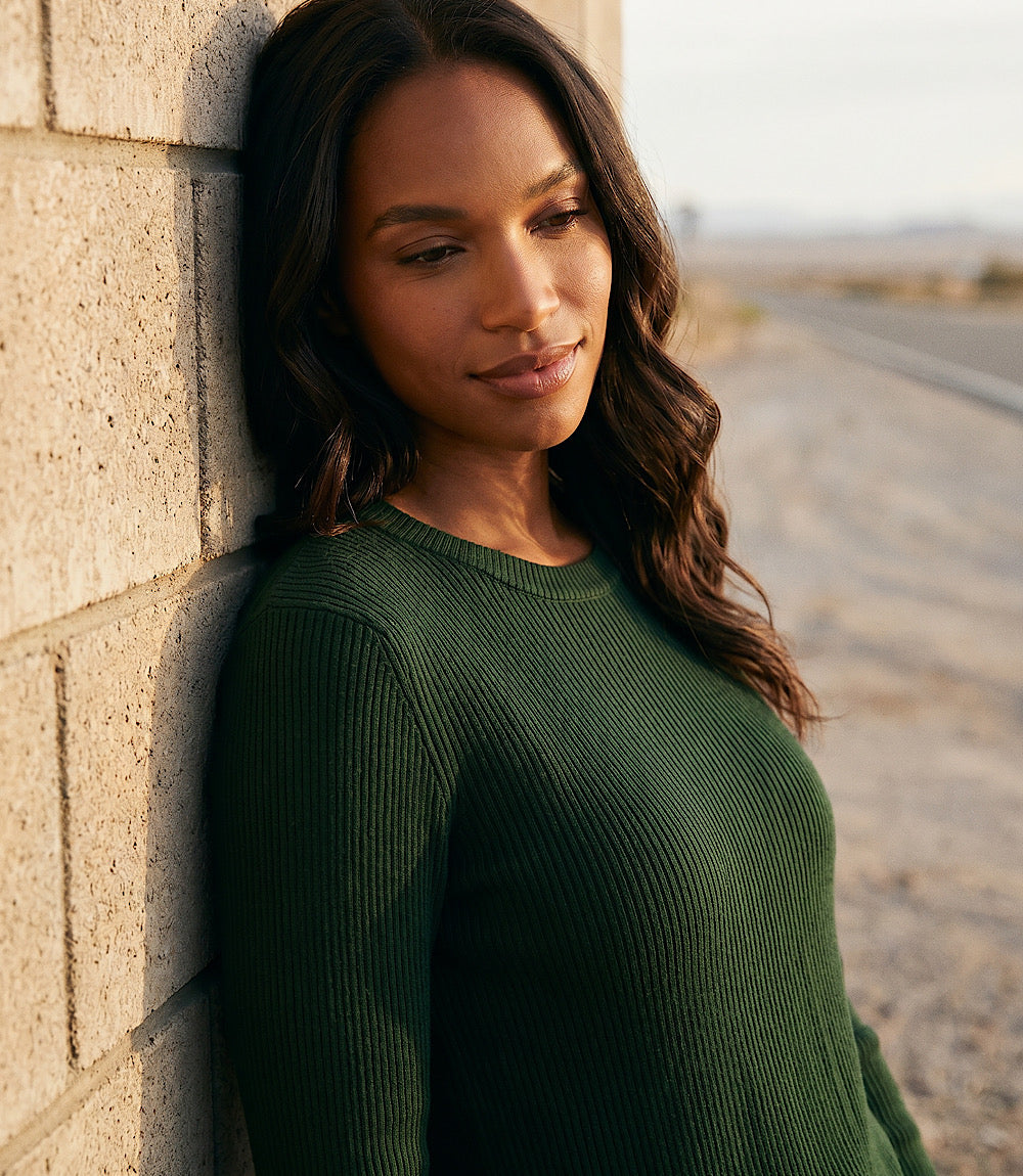 Ribbed Long Sleeve Crewneck Top
