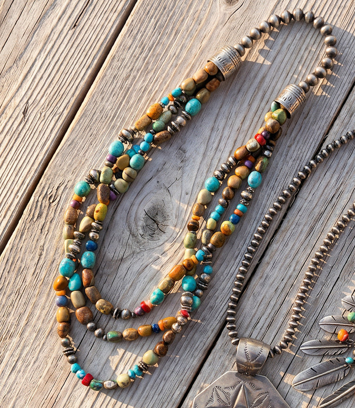 Beaded Multi Strand Turquoise Necklace