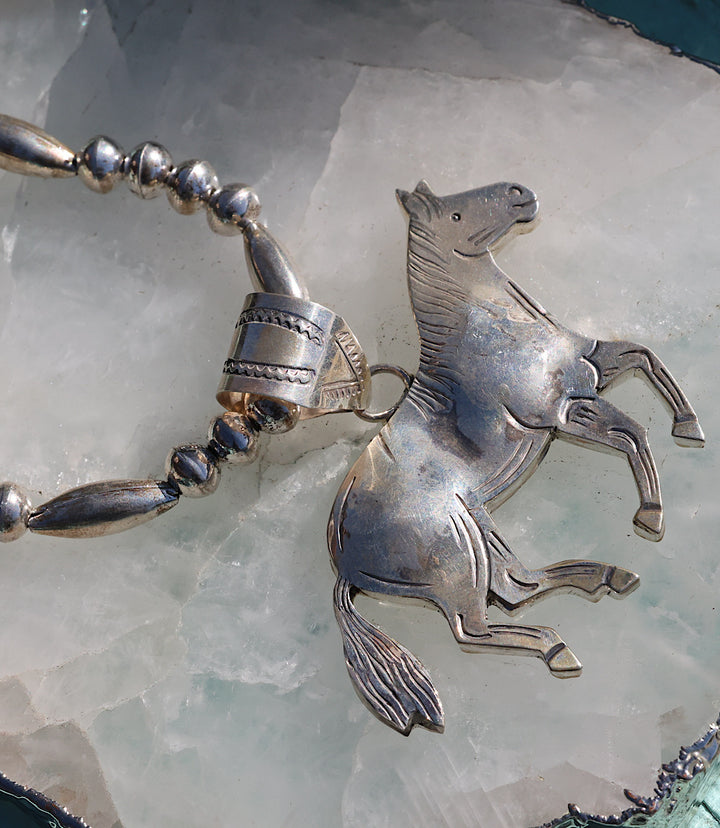 Vintage Sterling Silver Horse Pendant Necklace