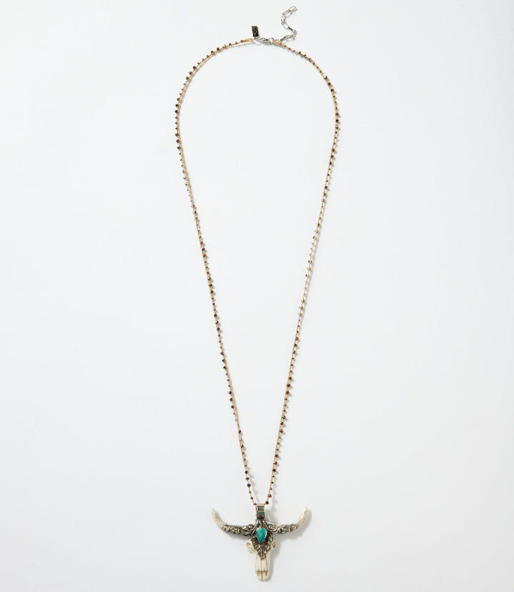 Sterling Silver Longhorn Carved Bone Necklace