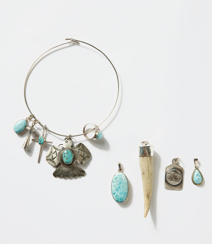Larimar, Horn, Eagle, And Buffalo Coin Necklace