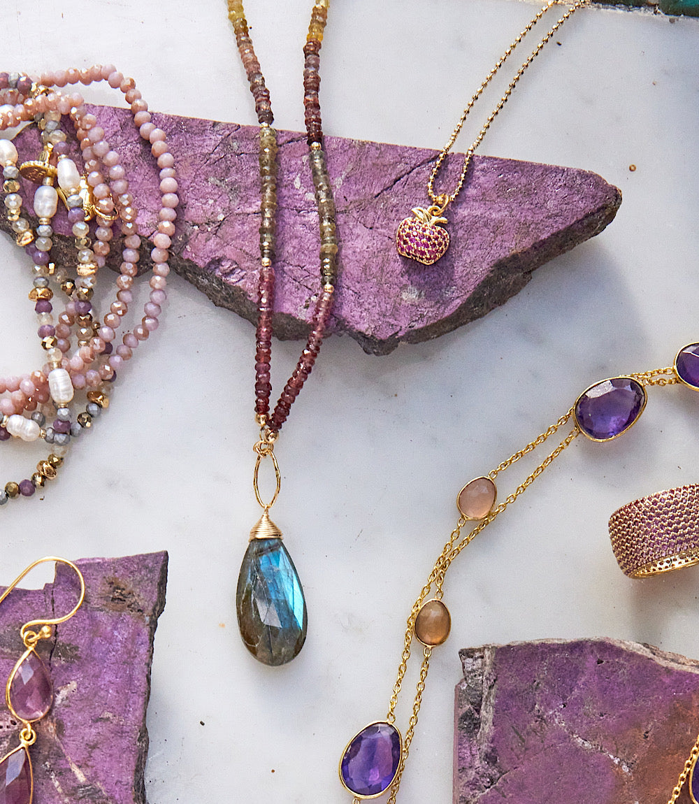 Ombre Beaded Gemstone Pendant Necklace