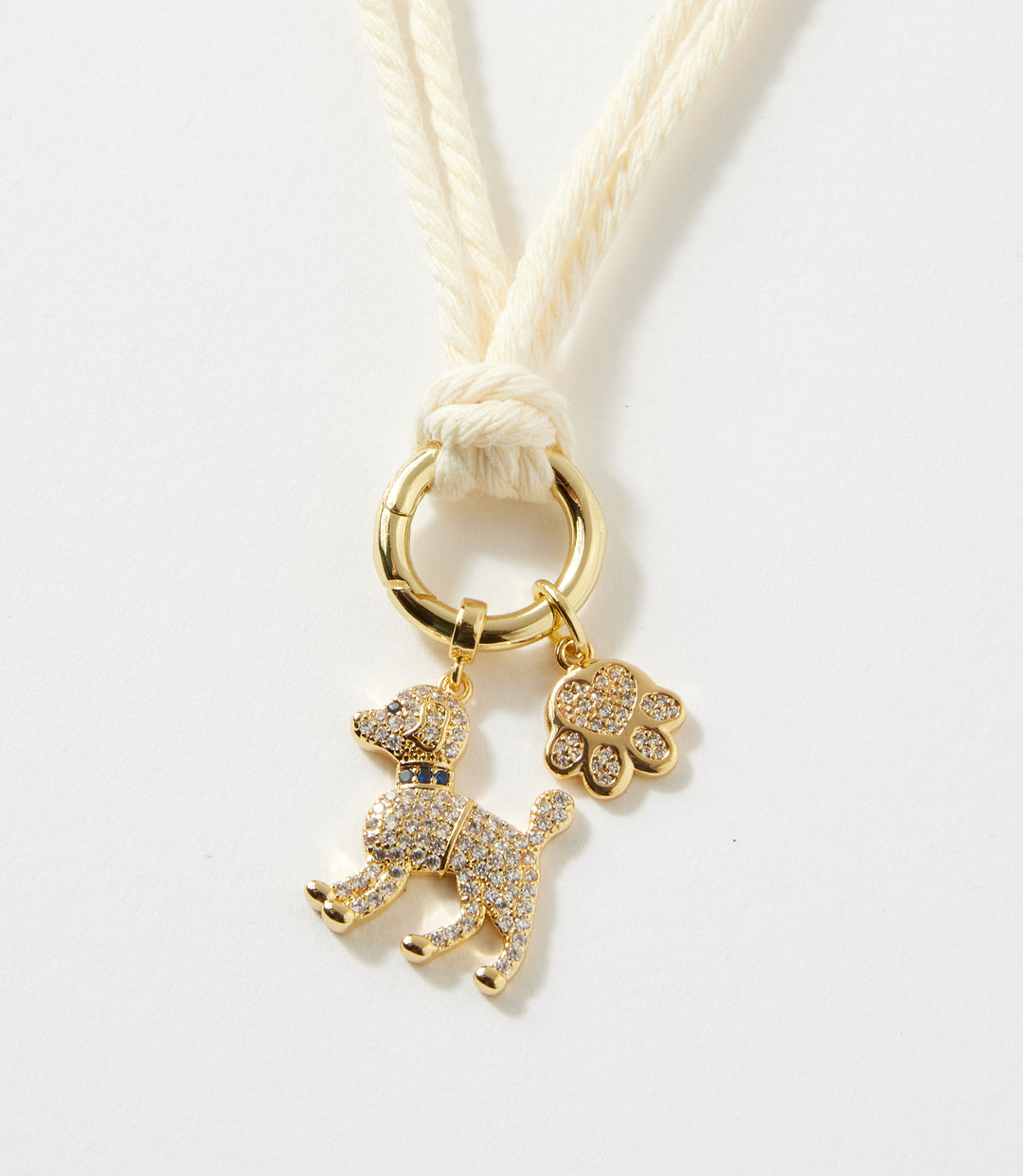 Pavé Dog And Paw Cord Necklace