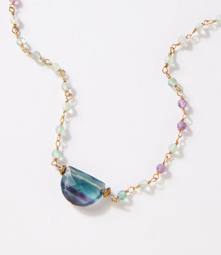 Rainbow Gemstone Half Circle Necklace