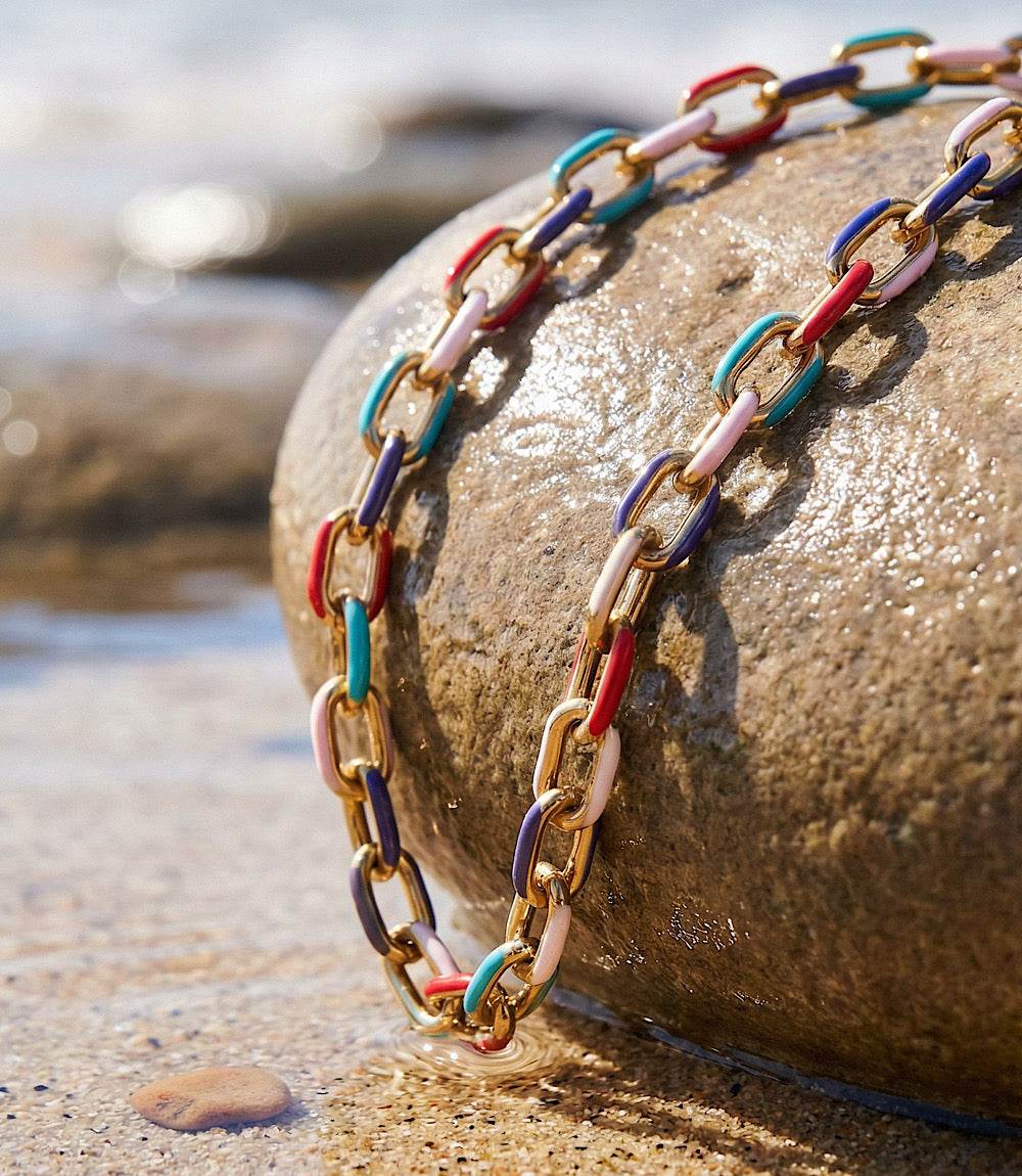 True Hue Chainlink Necklace multicolored enamel links with gold-toned finish and adjustable clasp