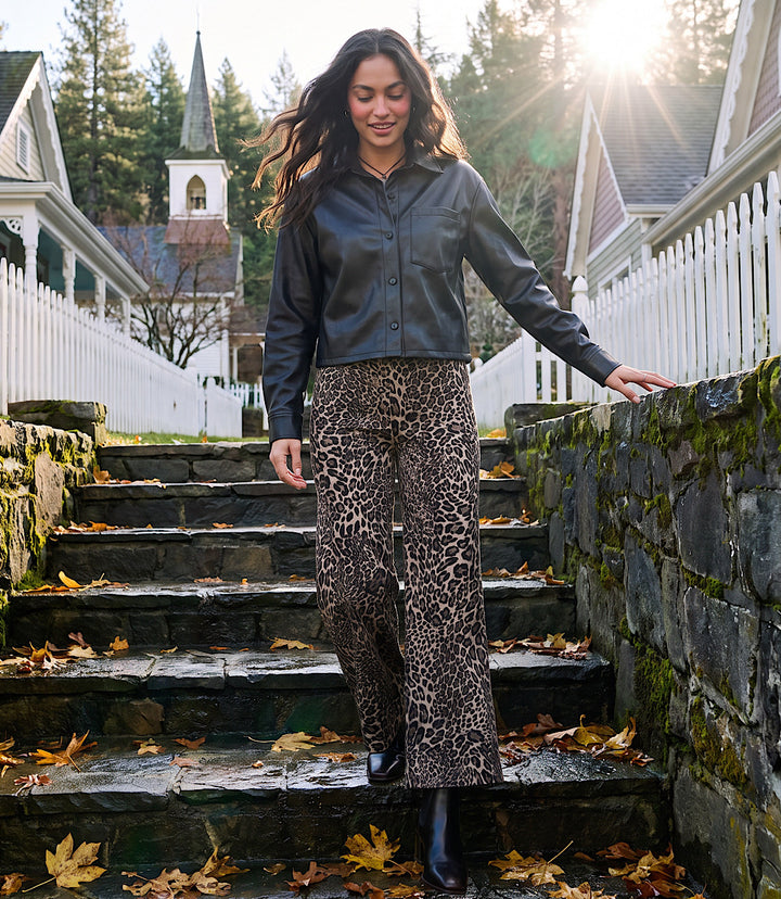 Faux Leather Long Sleeve Button-Up Shirt