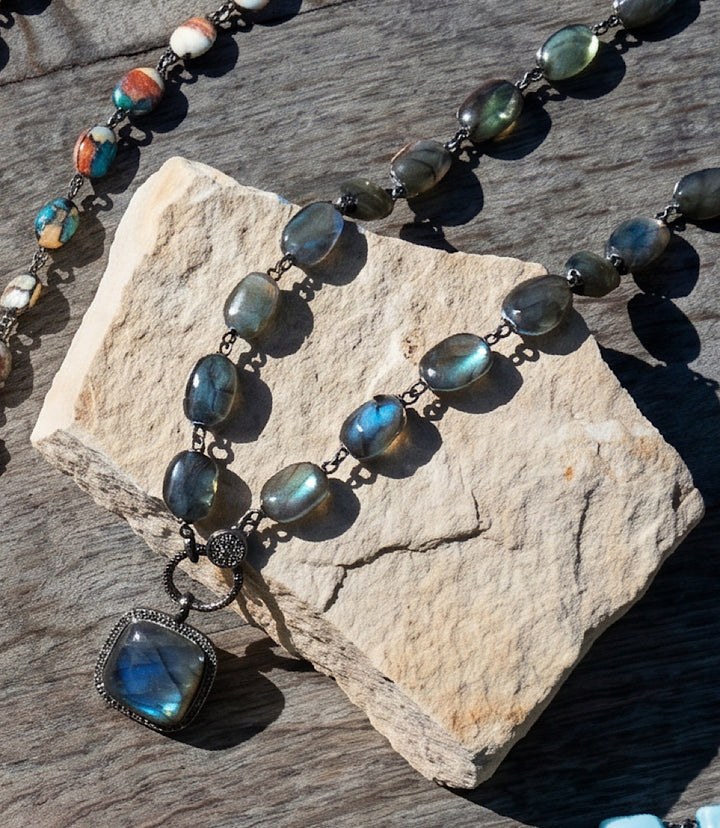Labradorite Bezel Crystal Pendant Necklace