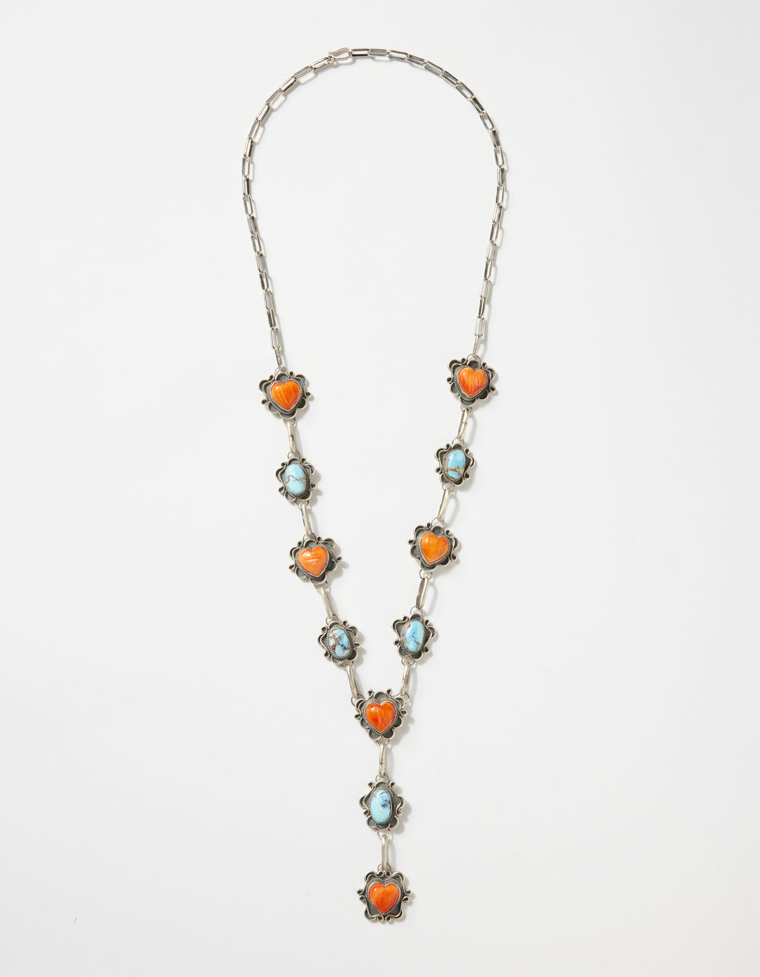 Spiny Oyster Heart And Turquoise Stone Necklace