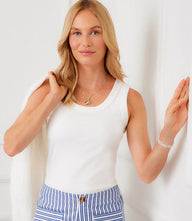 Ribbed scoop neck tank with slim fit and soft stretchy knit in white