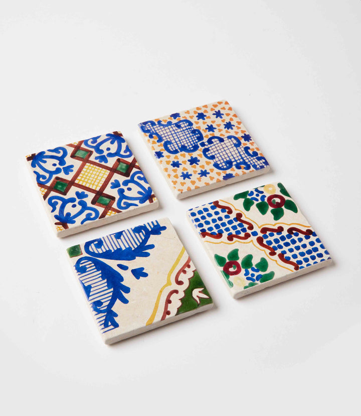Vintage Pattern Tiled Coasters, Set of 4