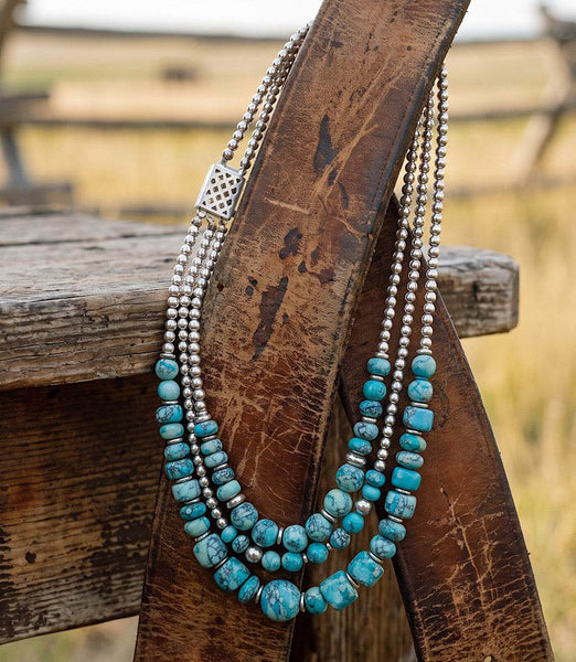 Multi Strand Turquoise Necklace - Vibrant Layered Beaded Jewelry