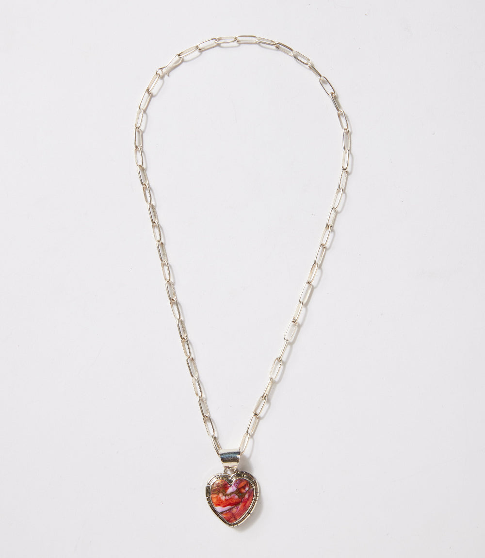 Pink Dahlia Stone Heart Necklace