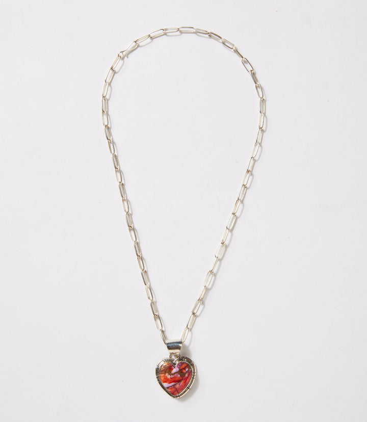 Pink Dahlia Stone Heart Necklace