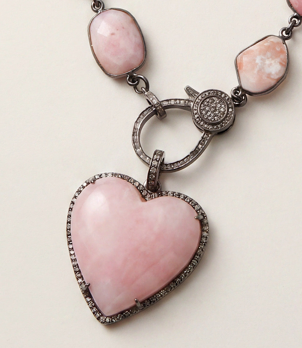 Pink Opal Heart Crystal Necklace