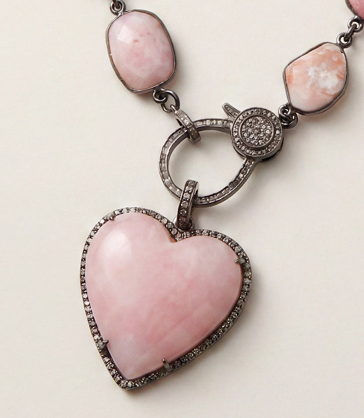 Pink Opal Heart Crystal Necklace
