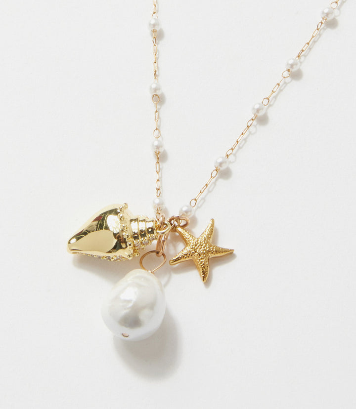 Pearl Beaded Ocean Charm Necklace