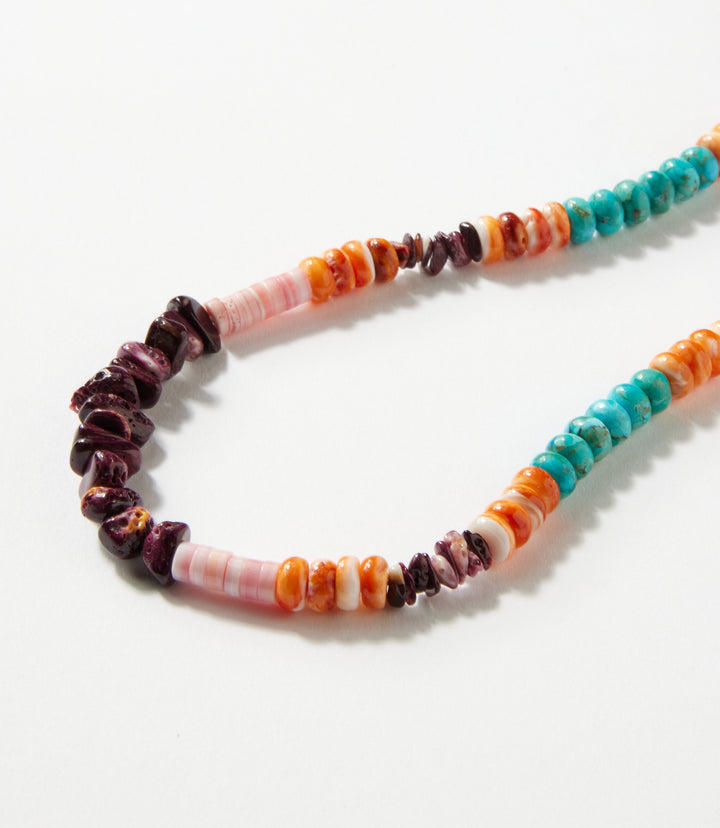 Single Strand Spiny Oyster And Turquoise Necklace