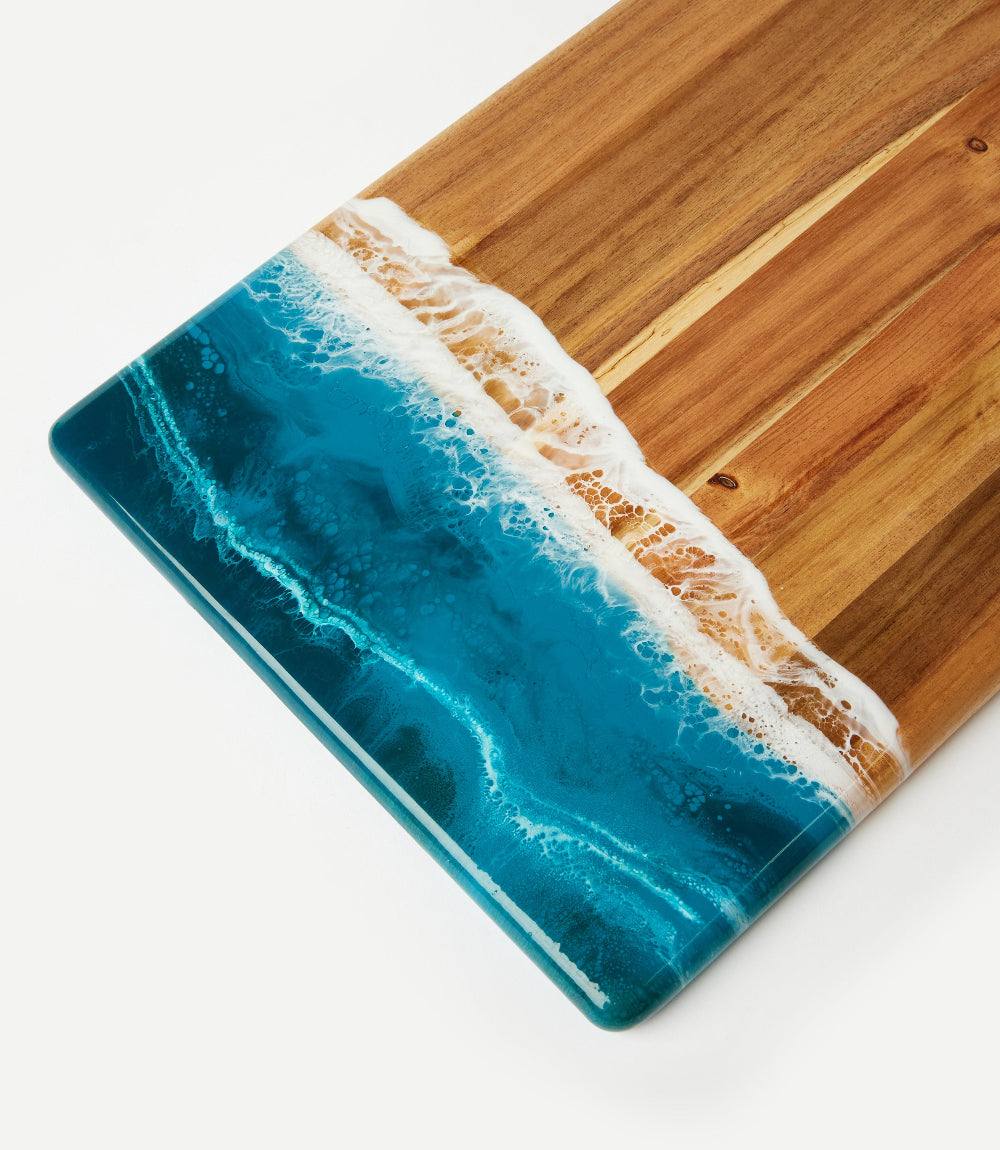 Ocean Waves Wooden Serving Tray - Unique Handcrafted Acacia