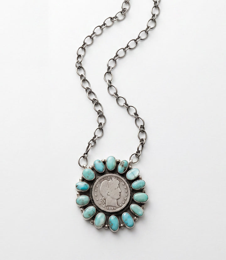 Turquoise Half Dollar Coin Pendant Necklace
