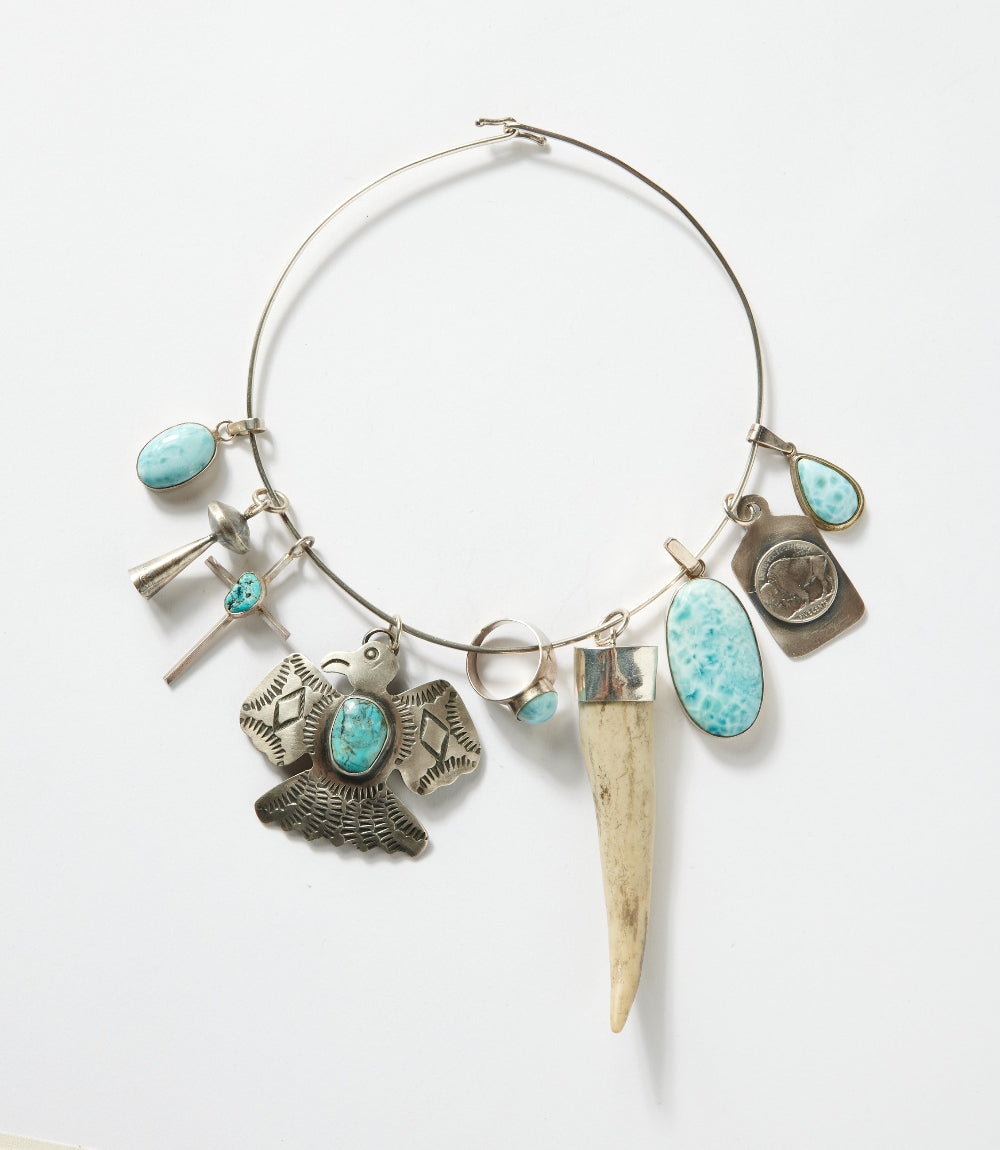 Larimar, Horn, Eagle, And Buffalo Coin Necklace