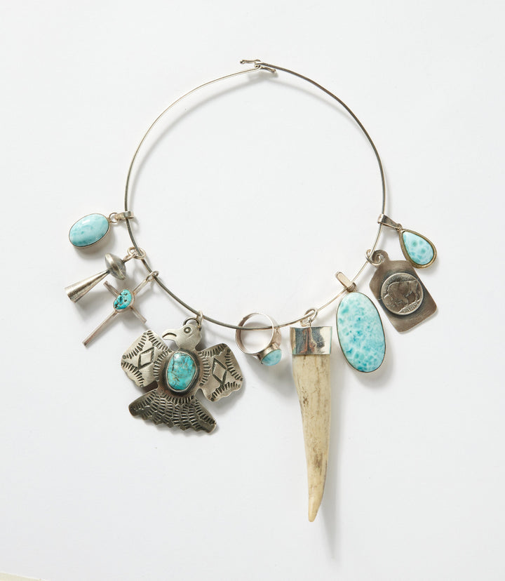 Larimar, Horn, Eagle, And Buffalo Coin Necklace