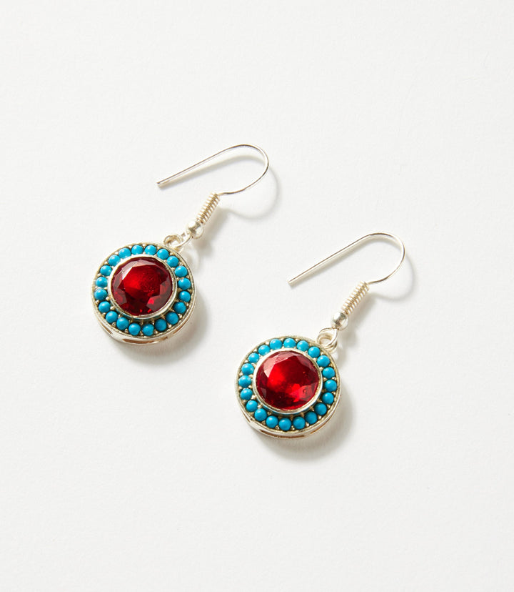 Turquoise And Red Coral Drop Earrings