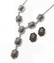 Sterling Silver Turquoise Concho Necklace And Earring Set