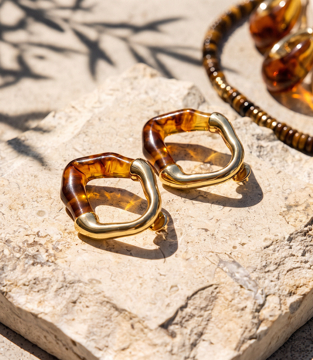 Organic Oval Amber Earrings