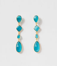 Mixed gemstone strand earrings with neon blue jade and gold-plated hardware