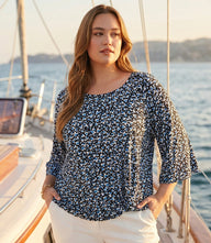 Plus Size Flare Sleeve Pick-Up Top