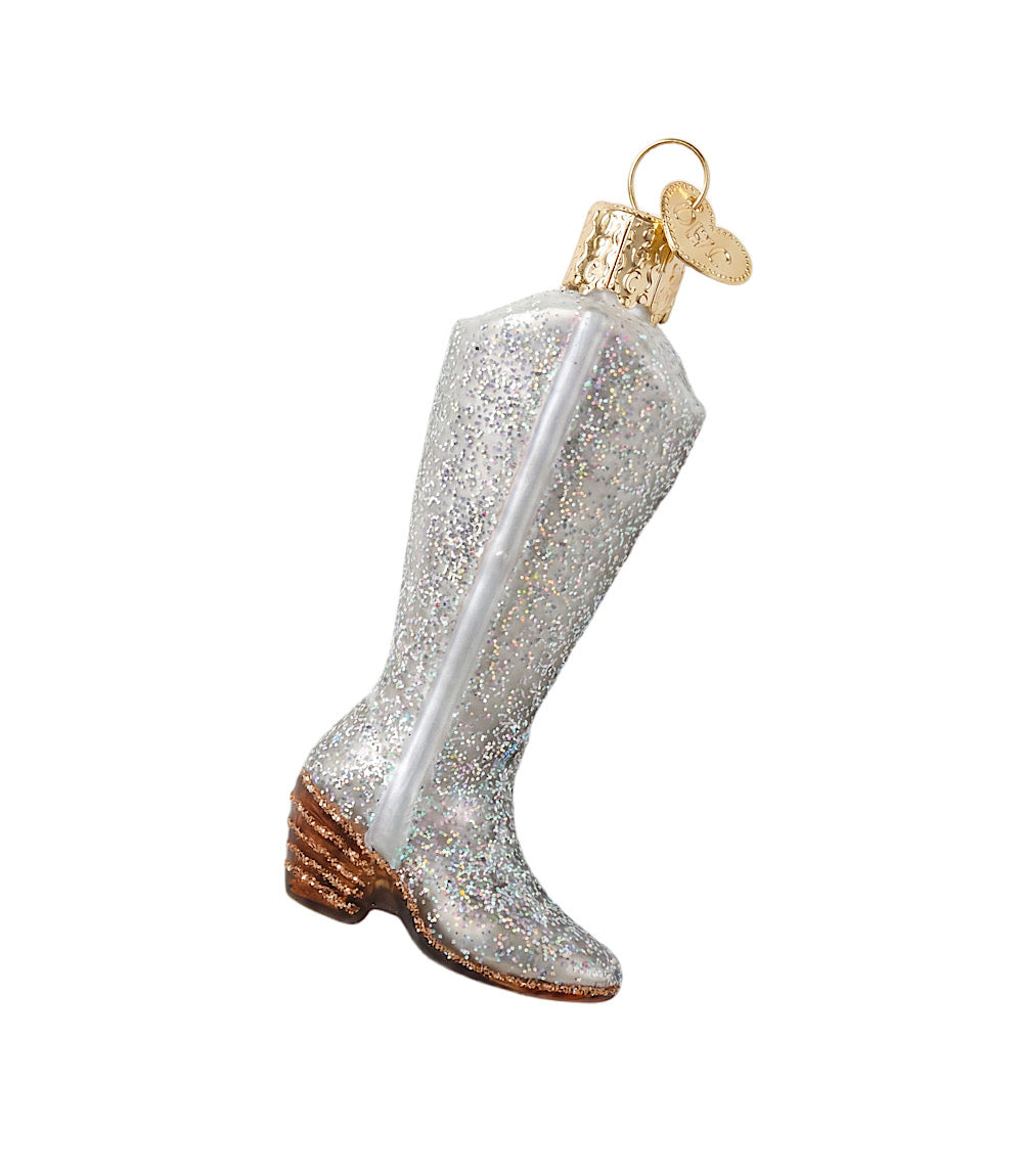 Glittered Boot Glass Ornament